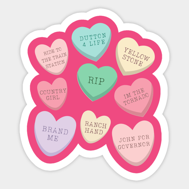 Yellowstone Valentines Conversation Hearts Sticker by WearablePSA